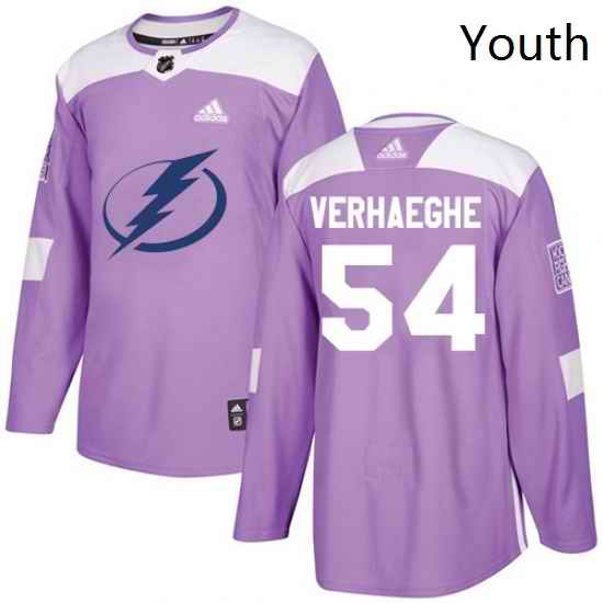 Youth Adidas Tampa Bay Lightning 54 Carter Verhaeghe Authentic Purple Fights Cancer Practice NHL Jersey